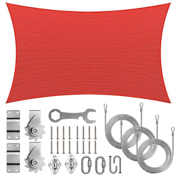 12 ft. x 20 ft. Red Rectangle Sun Shade Sail Screen Canopy with Hardware TAWAL