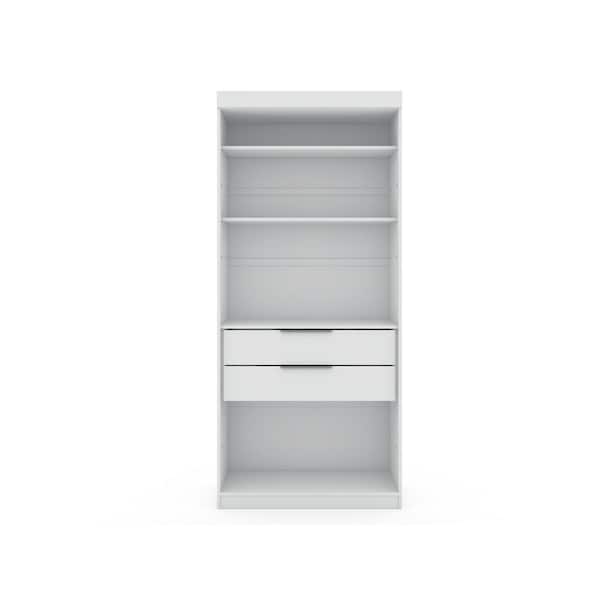 Ramsey Modern White Composite Wood 35.98 in. W Open Armoire Closet with 4 Storage Shelves and 2 Drawers