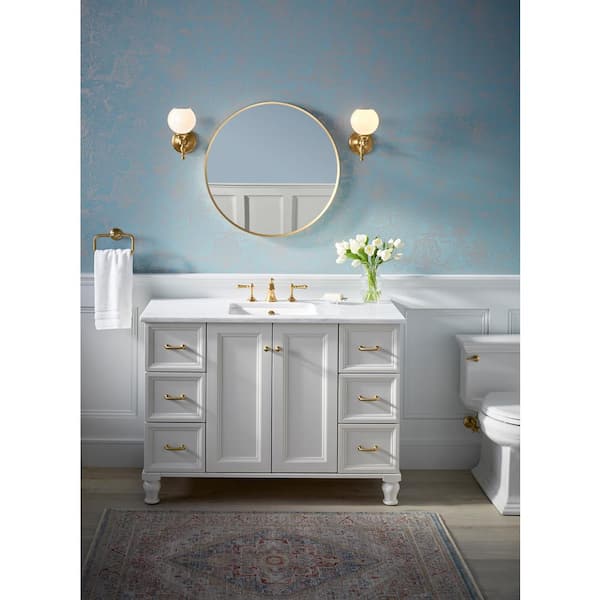 Essential 28 in. W x 28 in. H Round Framing Wall Mount Vanity Mirror with Modern Brushed Gold