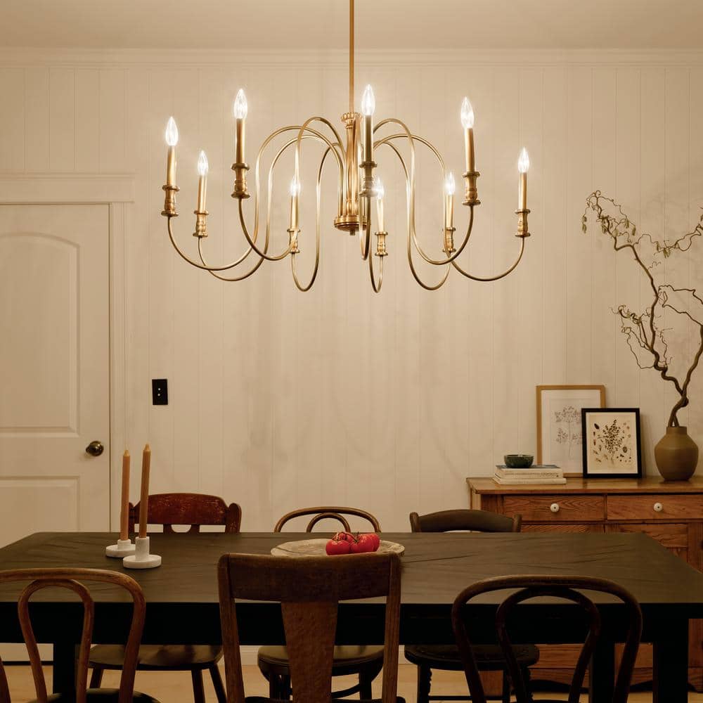 Karthe 42" 9-Light Natural Brass Candle Chandelier