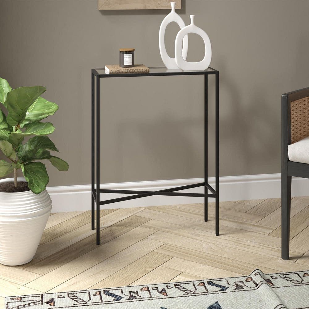 Henley 22" Blackened Bronze Steel and Glass Hallway Table