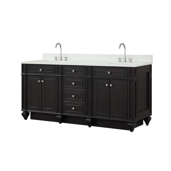 Design Element Winston 72 in. W x 22 in. D Bath Vanity in Espresso with Quartz Vanity Top in White with White Basin