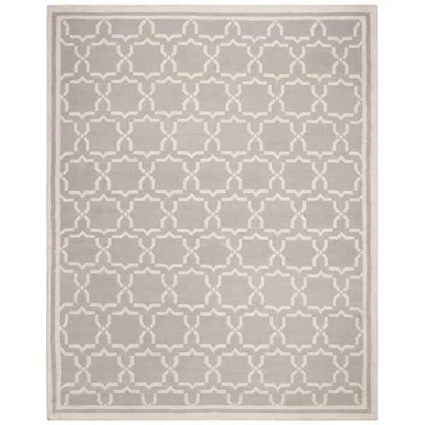 Dhurries 10 ft. x 14 ft. Gray/Ivory Coastal Moroccan Lattice Area Rug