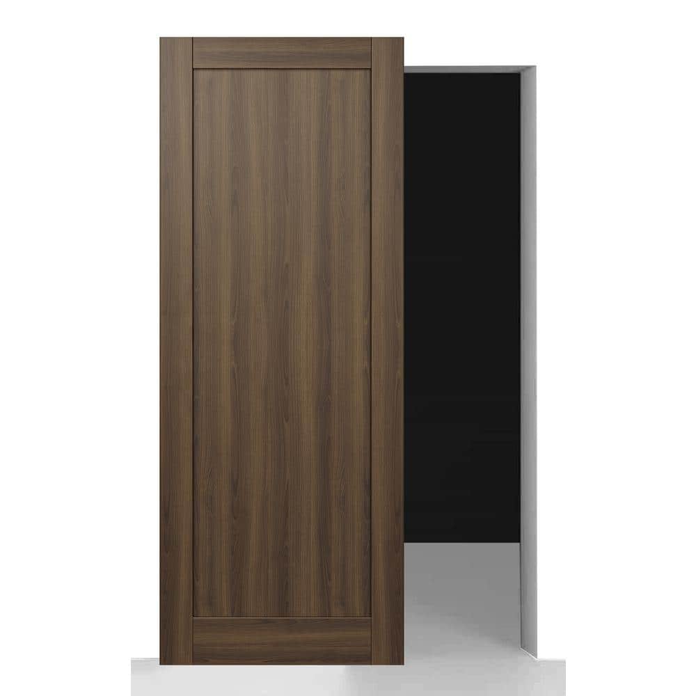 Shaker 1Panel 24 in. x 84 in. Pecan Nutwood Composite Wood Hidden without base board Sliding Barn Door with Hardware Kit price history on PriceWatchPro