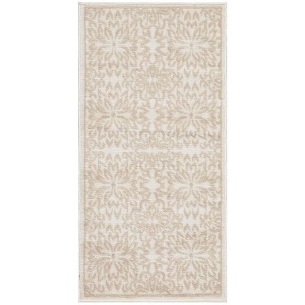 Nourison Jubilant Ivory Beige doormat 2 ft. x 4 ft. Floral Transitional Area Rug