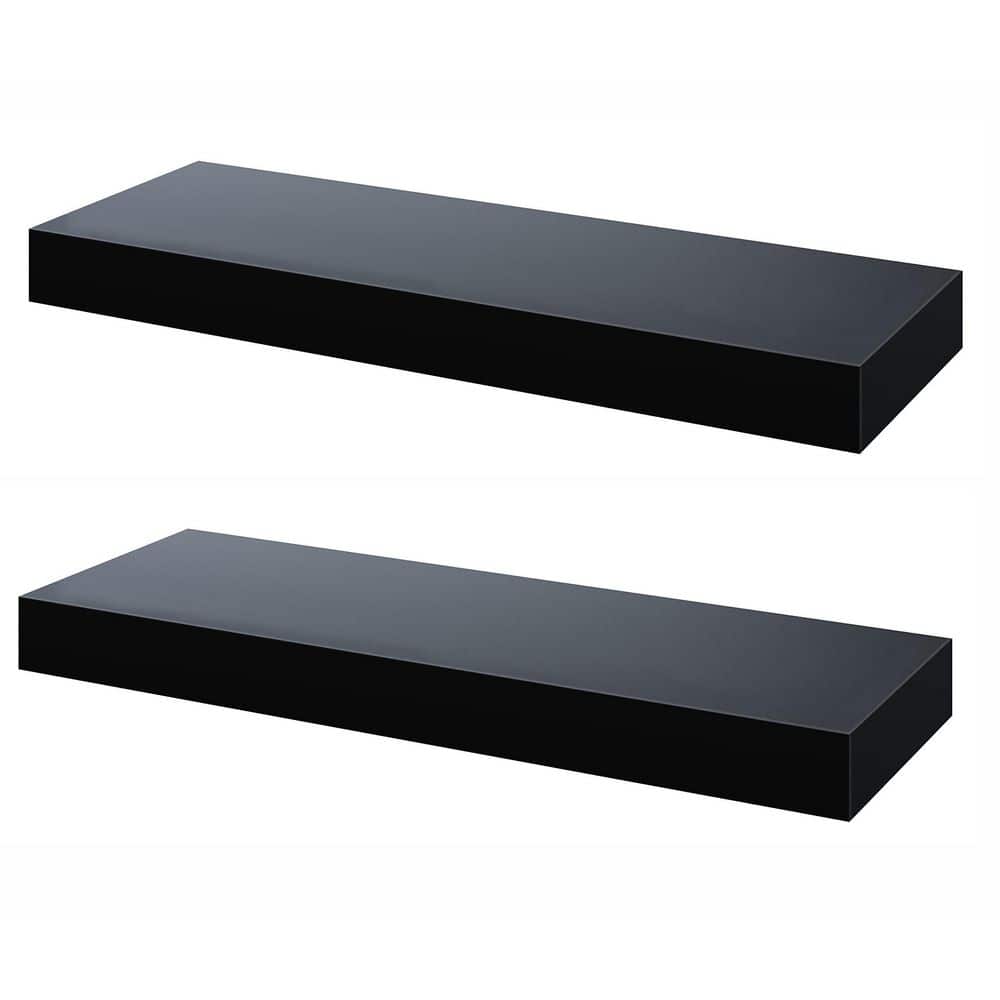 16 in. W x 6 in. D Black Floating Shelves Decorative Wall Shelf (Set of 2)