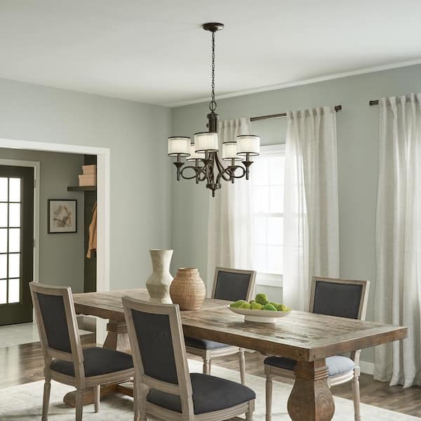 Lacey 25 in. 5-Light Mission Bronze Transitional Shaded Circle Chandelier for Dining Room