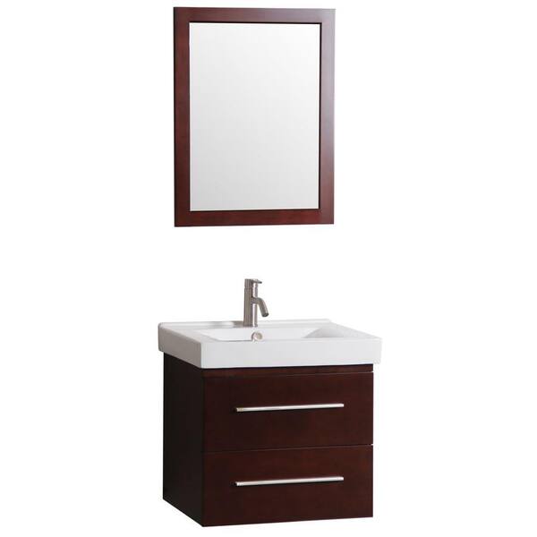 Decor Living 24 in. W x 18 in. D Floating Bath Vanity with Vanity Top in White with Vitreous China Basin in White and Mirror