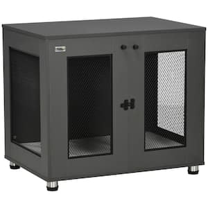 Dog Crate Furniture with Water-Resistant Cushion, Dog Crate End Table with Double Doors, Charcoal Grey