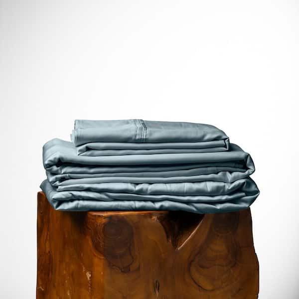 OLIVE + CRATE 4-Piece Basalt Blue Cooling Eucalyptus 100% Certified TENCEL Fiber California King Deep Pocket Sheet Set