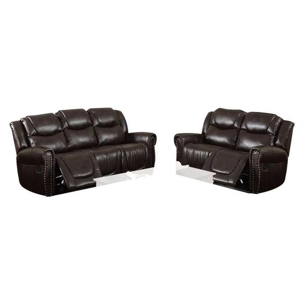 Star Home Living StarHomeLiving 87 in. W Round Arm Faux Leather Straight 2-Piece Sofa Set in Brown