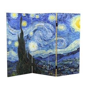 3 ft. Short Works of Van Gogh Canvas 3-Panel Folding Screen