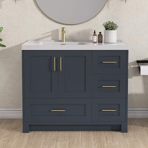 42 in. W x 22 in. D x 35.5 in. H Freestanding Single Sink Bath Vanity in Navy Blue Cabinet with White Stone Resin Top