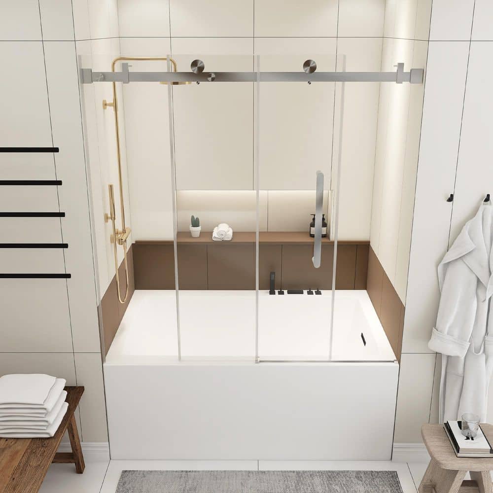 60 in. W x 60 in. H Sliding Tub Door in Brushed Nickel with Clear Tempered Glass price history on PriceWatchPro