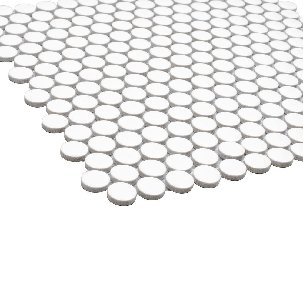 Cotton White Glossy Penny Round Porcelain Mosaic Tile