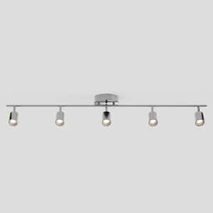 Shura 5-Light Brushed Nickel Integrated LED Track Light, Rotatable Cylinder Heads, Ceiling Mounted, Hardwired, 4 ft.