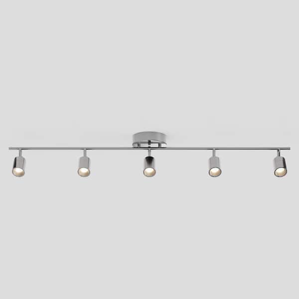 Shura 5-Light Brushed Nickel Integrated LED Track Light, Rotatable Cylinder Heads, Ceiling Mounted, Hardwired, 4 ft.