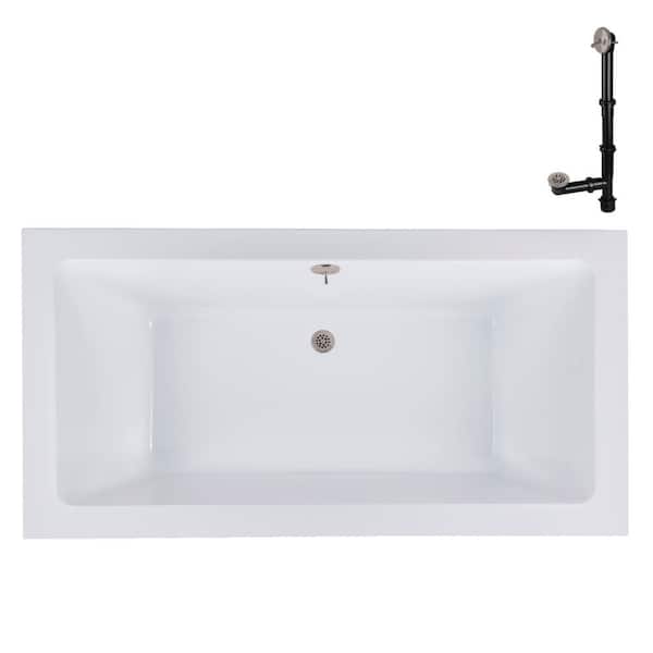 Streamline 60 in. x 32 in. Rectangular Acrylic Soaking Drop-In Bathtub, with Center Drain in Brushed Nickel