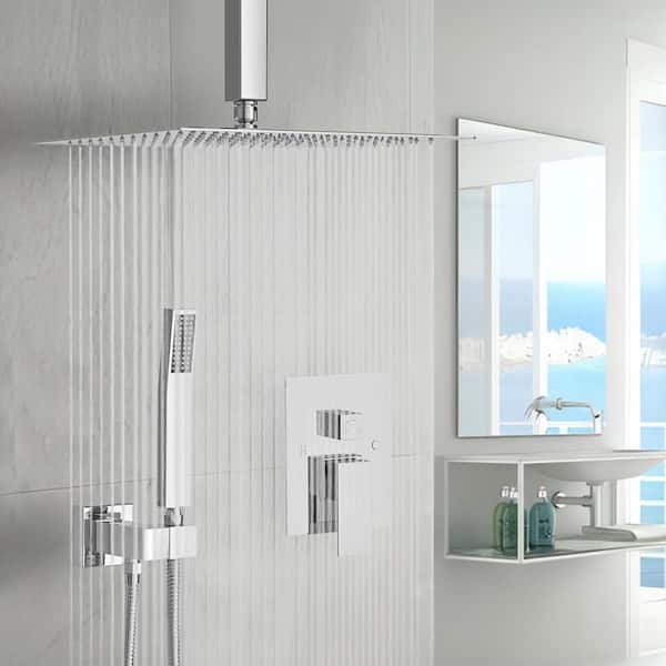 360°Adjustable Dual Shower Head with 10 in. Ceiling Mount Square Shower Head in Chrome