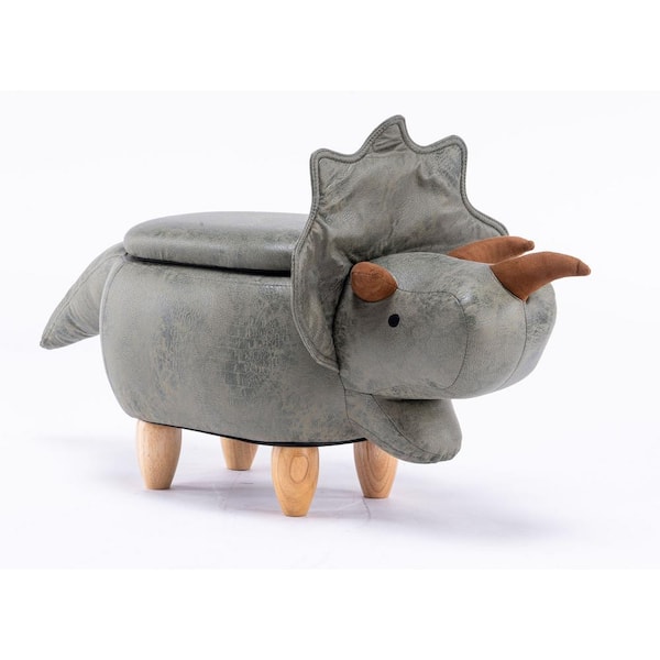 Triceratops Dinosaur Gray Faux Leather Animal Storage Kids Ottoman