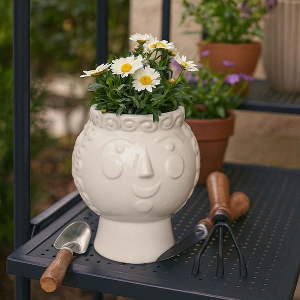 Liv & Skye White Ceramic Grandma Face Decorative Planter (6 in. W x 7 in.  H) 14946-04