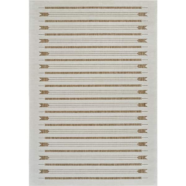 Maise Beige Brown 5 ft. x 7 ft. Modern Abstract Indoor Outdoor Area Rug