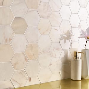 Aurora Rosa 11.5 in. x 13.97 in. Polished Marble Floor and Wall Mosaic Tile (0.87 sq. ft./Each)