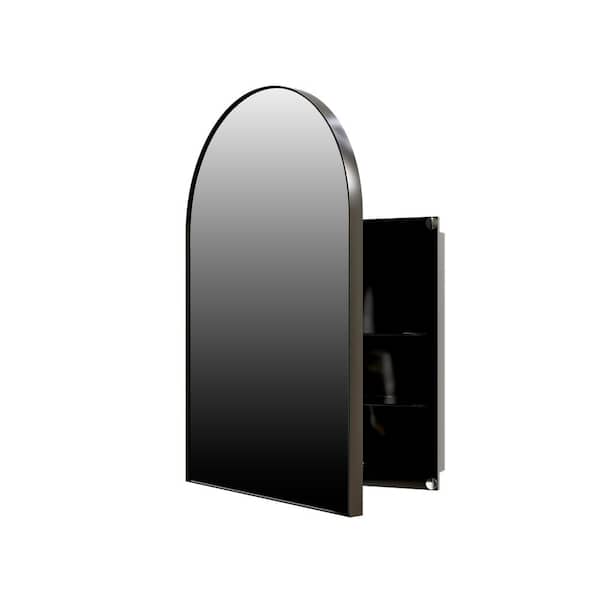 18 in. W x 24 in. H Arched Metal Medicine Cabinet with Mirror,Space-Saving Corner Design,Adjustable Glass Shelves,Black