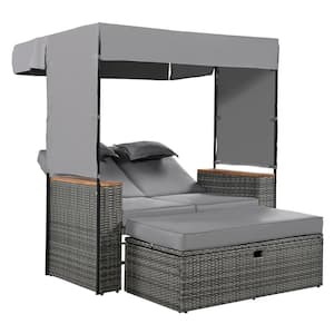1-Piece Metal Outdoor Day Bed, Rattan Sunbed, High Comfort, Suitable for Multiple Scenarios, with Gray Cushions