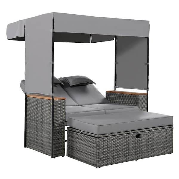 Sudzendf 1-Piece Metal Outdoor Day Bed, Rattan Sunbed, High Comfort, Suitable for Multiple Scenarios, with Gray Cushions