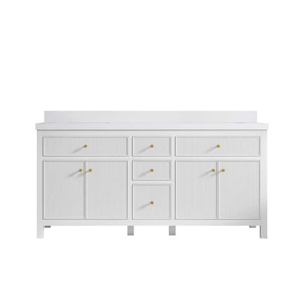 Willow Collections Sonoma 72 in. W x 22 in. D x 36 in. H Double Sink Bath Vanity in White with 2" White Quartz Top