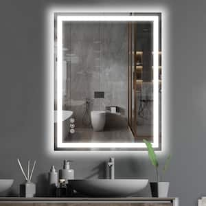 23.5 in. W x 32 in. H Rectangular Frameless With Backlit and Front Light Strip Wall Bathroom Vanity Mirror in White