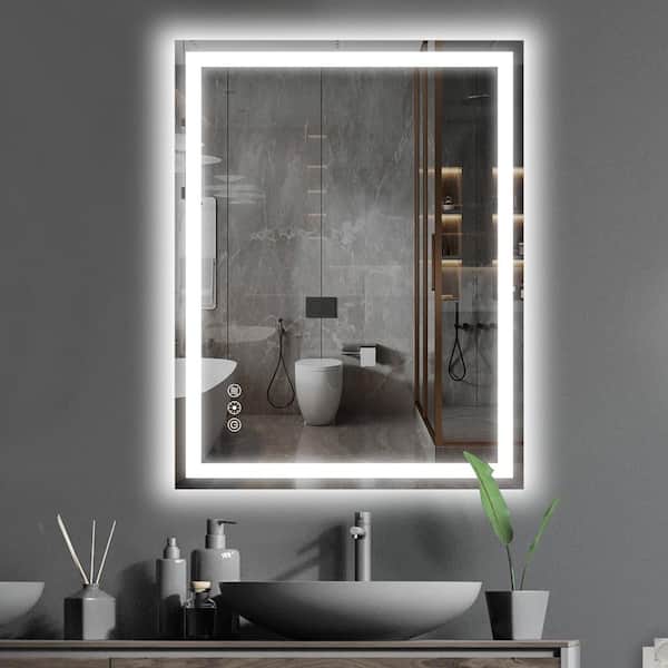 VANITII GLOBAL 23.5 in. W x 32 in. H Rectangular Frameless With Backlit and Front Light Strip Wall Bathroom Vanity Mirror in White