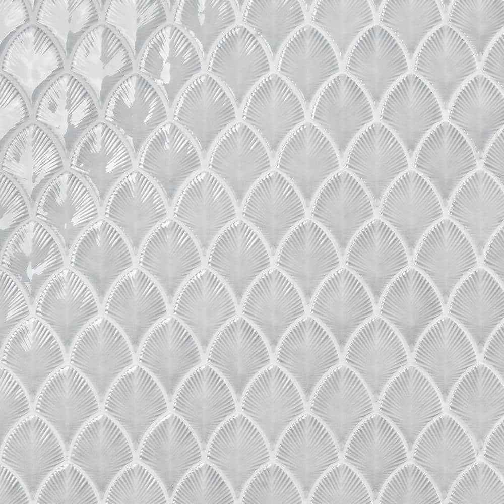 Sky Blue Polished Glass Fishscale Mosaic Wall Tile 9x12