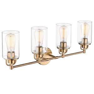 27.5 in. 4 Light Champagne Bronze Vanity Light with Glass Shade