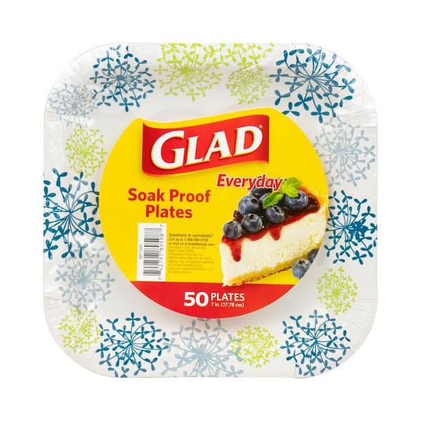 Glad 7 in. Square Paper Plates Blue Hydrangea (50-Count))