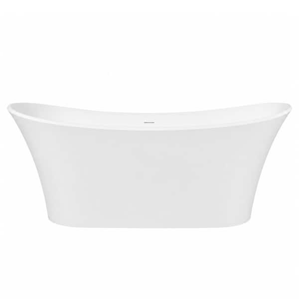 69 in. Freestanding Solid Surface Double Slipper Soaking Bathtub in Matte White with Center Drain