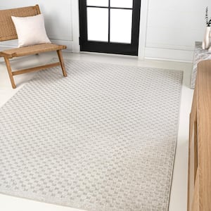 Finn High-Low Modern Minimalist Checkered Monotone Ivory/Cream 3 ft. x 5 ft. Indoor/Outdoor Area Rug