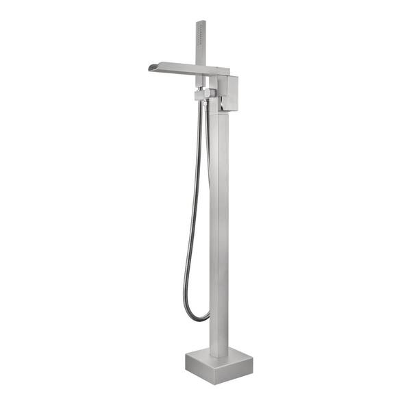 Fapully Single-Handle Waterfall Spout Claw Foot Freestanding Tub Faucet with Hand Shower in Brushed Nickel