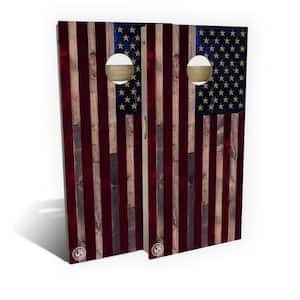 Full Color Rustic Wood American Flag Regulation Cornhole Board Set (Includes 8-Bags)