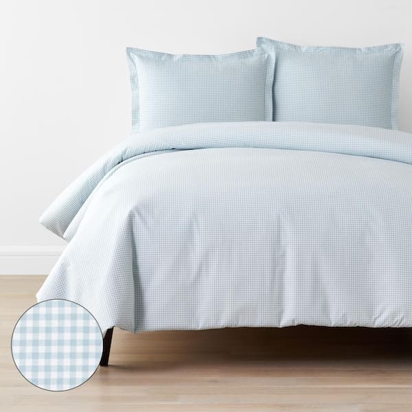 Company Kids Ditsy Gingham Blue Twin/Twin XL Organic Cotton Percale Duvet Cover Set