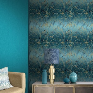 Clarissa Hulse Meadow Grass Teal and Soft Gold Removable Wallpaper