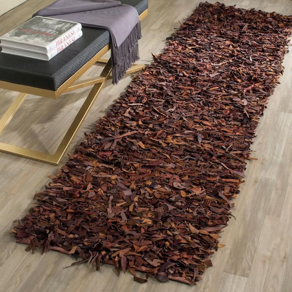 Leather Shag Saddle 2 ft. x 6 ft. Solid Runner Rug