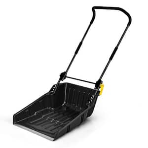 58 in. Steel Handle Plastic Folding Snow Shovel Pusher Scoop in Black with Wheels