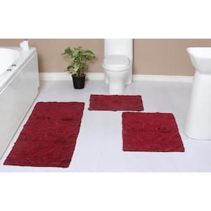 Modesto Bath Rug 100% Cotton Bath Rugs Set, 3-Pcs Set with Runner, Red