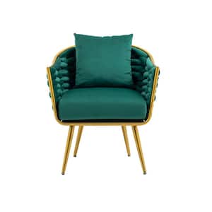 Modern Upholstered Emerald Velvet Accent Arm Chair with Removable Cushion and Pillow