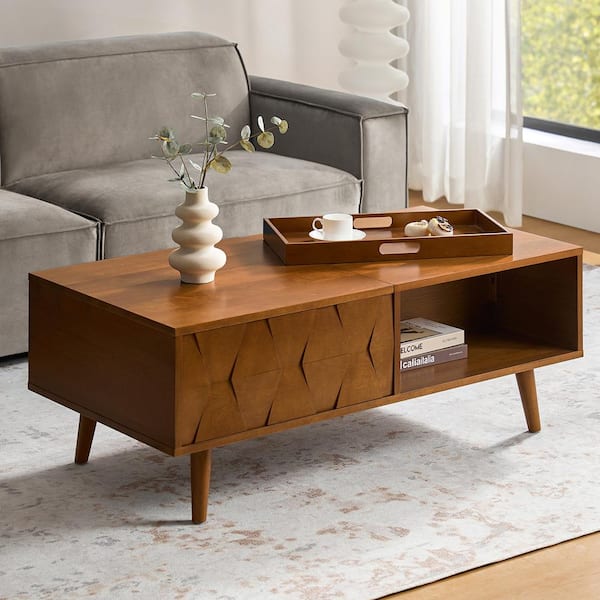 JAYDEN CREATION Seina Acorn 47.25 in. W Lift-top Rectangle Wood Coffee Table with Storage