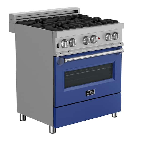 ZLINE Kitchen and Bath 30 in. 4 Burner Dual Fuel Range with Blue Matte Door in Fingerprint Resistant Stainless Steel