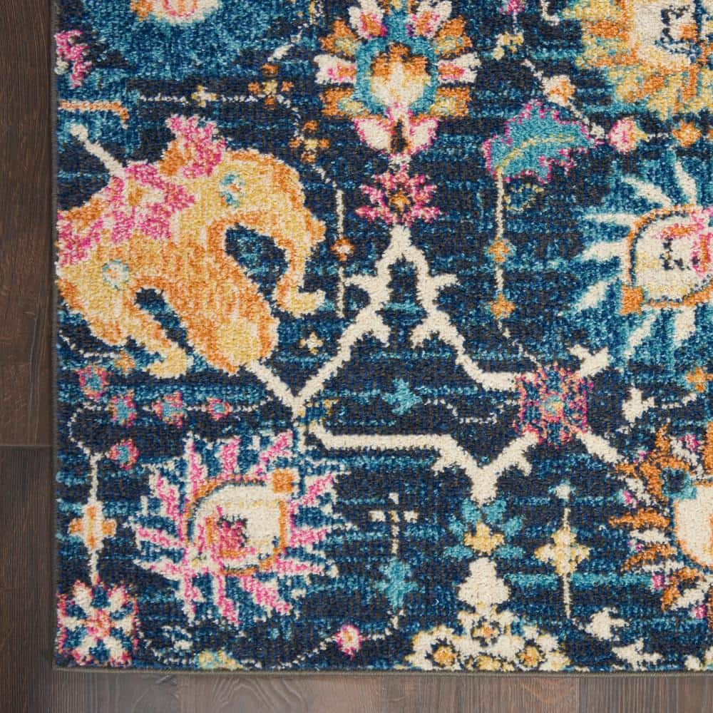 Bohemian Bliss Navy Floral Hand-Knotted 2x3 Synthetic Rug