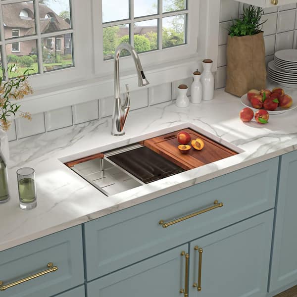 30 x 18 in.Undermount 16-Gauge Stainless Steel Single Bowl Workstation Kitchen Sink with Strainer